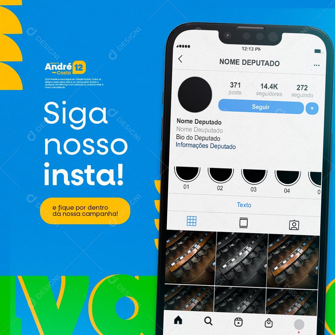 Campanha Politica Prefeito André Costa Siga nosso Insta Social Media PSD Editável