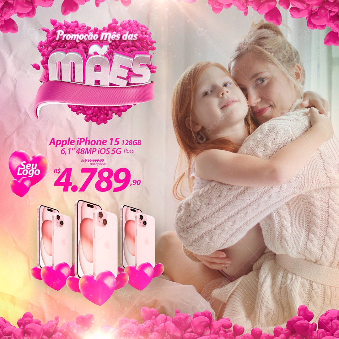 Promoção Mês das Mães Apple Iphone 15 Social Media PSD Editável