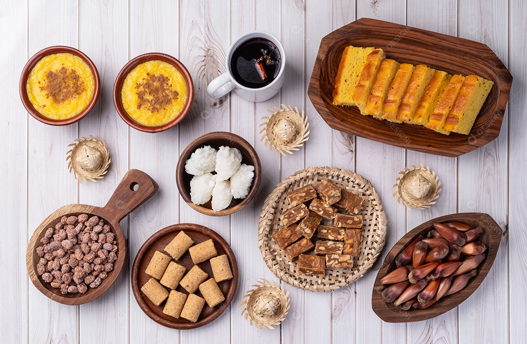 Comidas bolo milho doces pratos junino