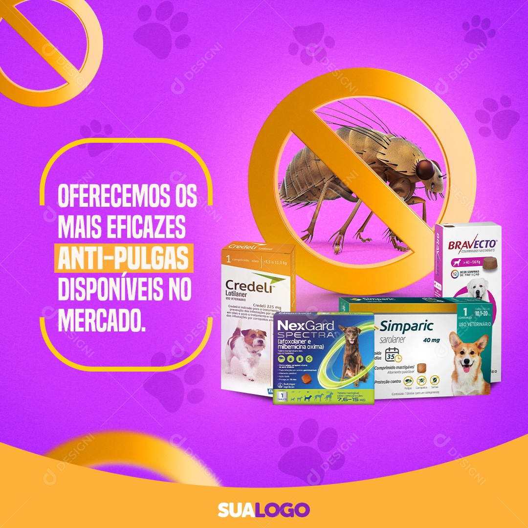 Pet Shop Oferecemos os Mais Felizes Anti Pulgas Social Media PSD Editável