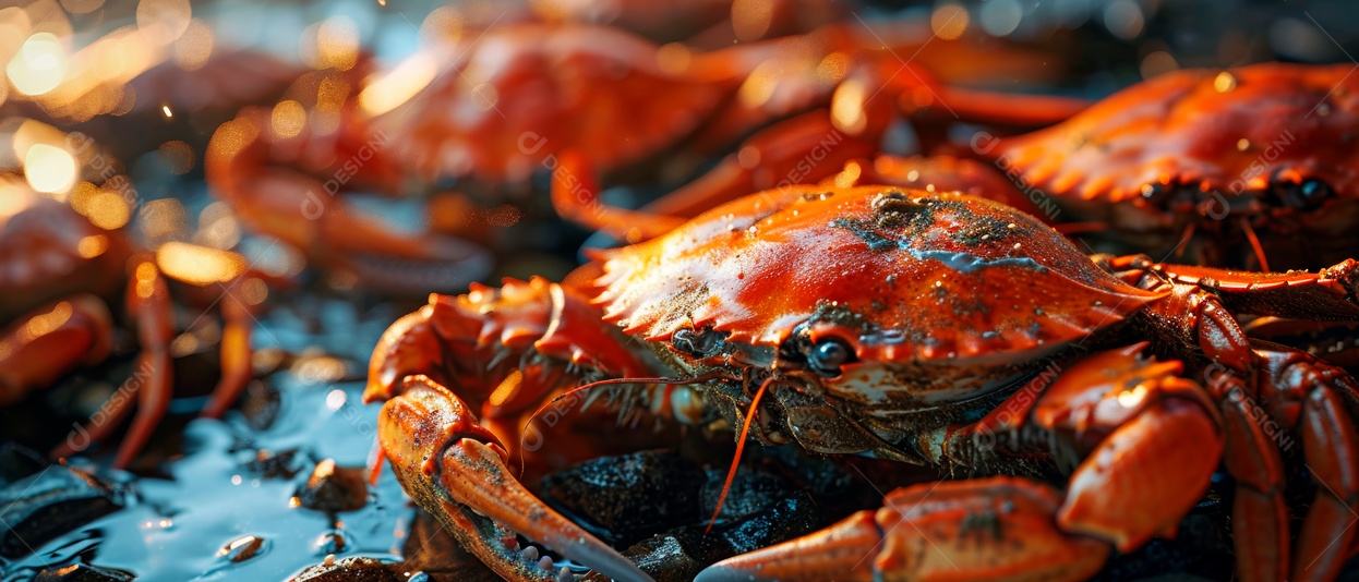 Pilha de caranguejos frescos colocados em uma geladeira IA generativa.