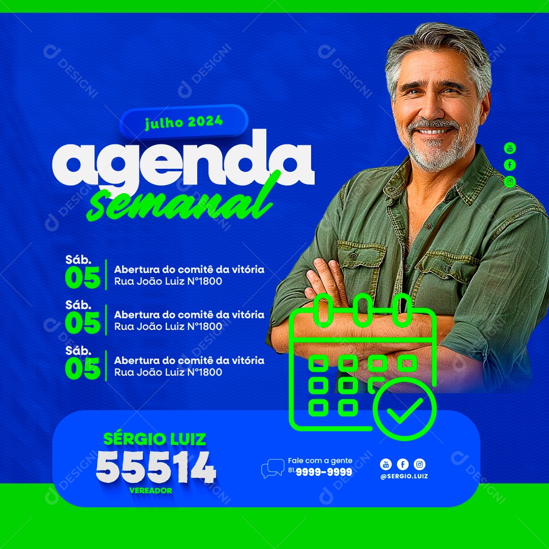Agenda Semanal do Prefeito Jorge Luiz Julho 2024 Social Media PSD Editável
