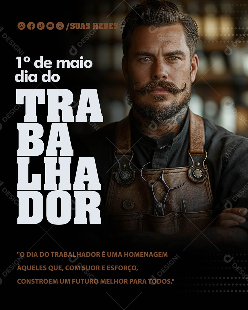Dia do Trabalhador  01 de Maio com Suor e Esforço Cosntroem um Futuro Social Media PSD Editável