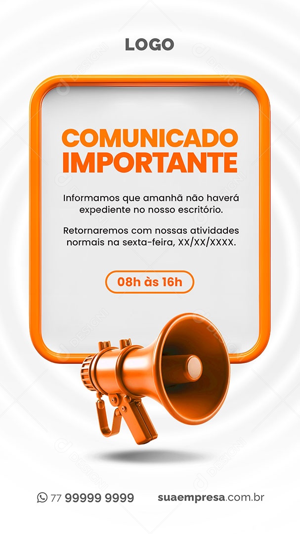 Story Comunicado Importante Não Haverá Expediente no nosso Escritório Social Media PSD Editável