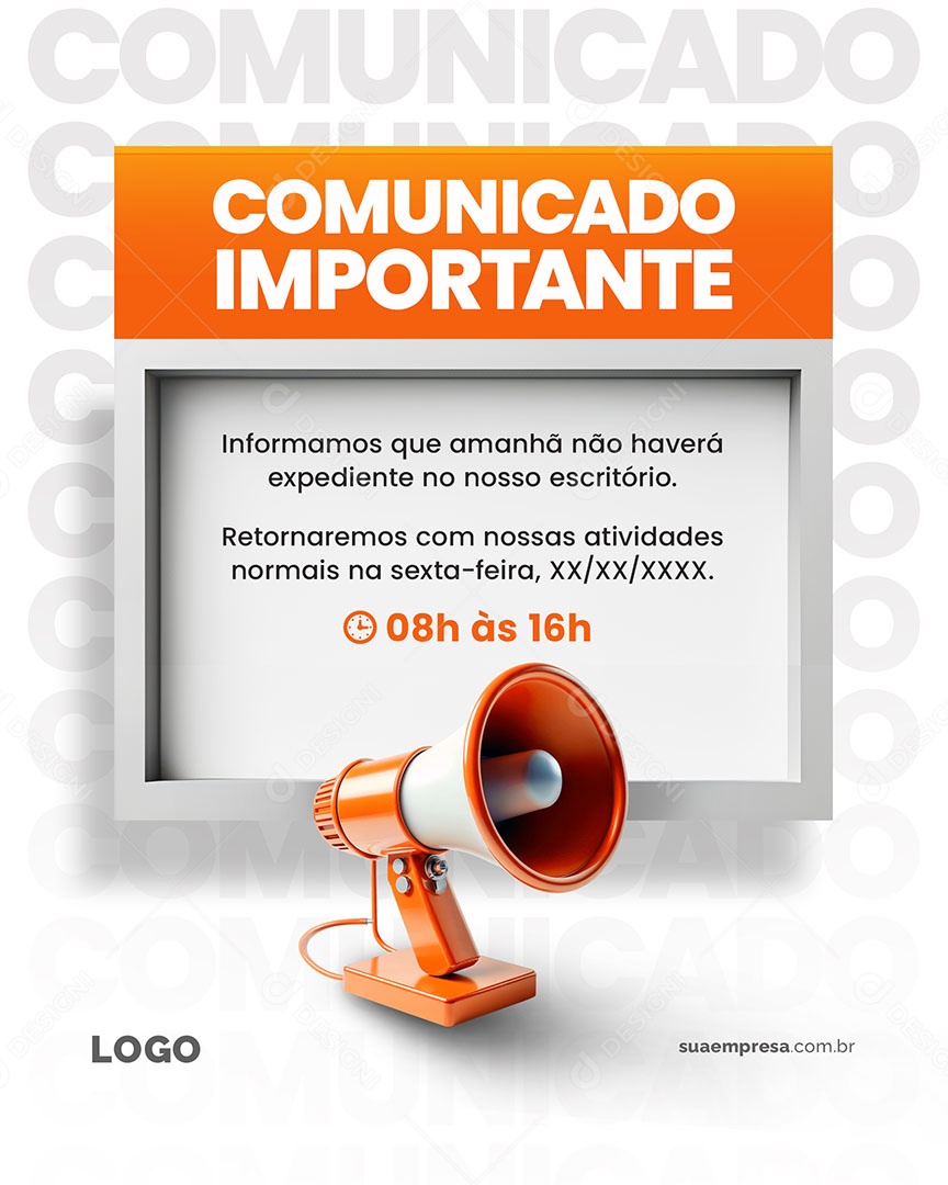 Comunicado Importante Atividades Normais na Sexta-feira Social Media PSD Editável
