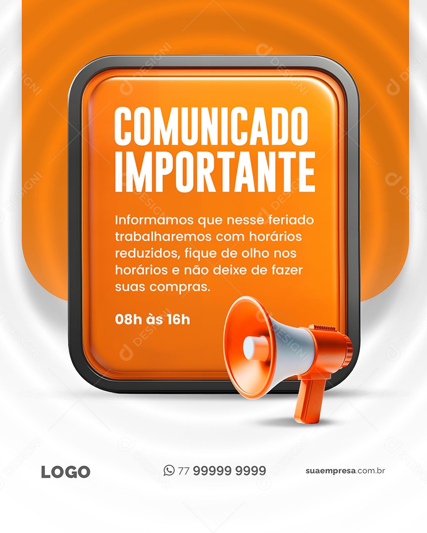 Comunicado Importante Fique de Olho no Harário Social Media PSD Editável