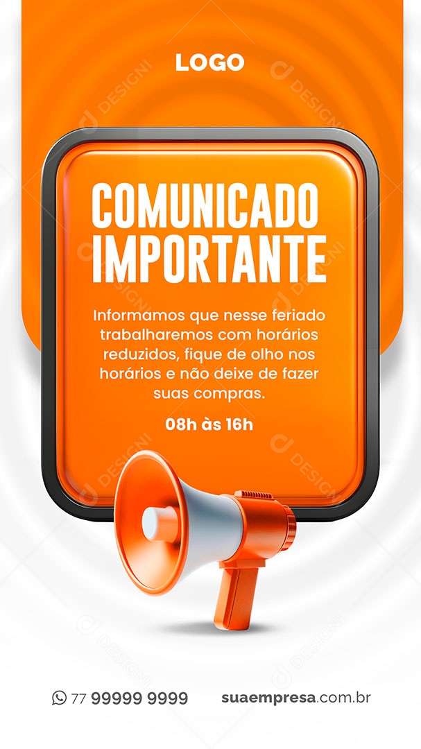 Story Comunicado Importante Fique de Olho no Harário Social Media PSD Editável