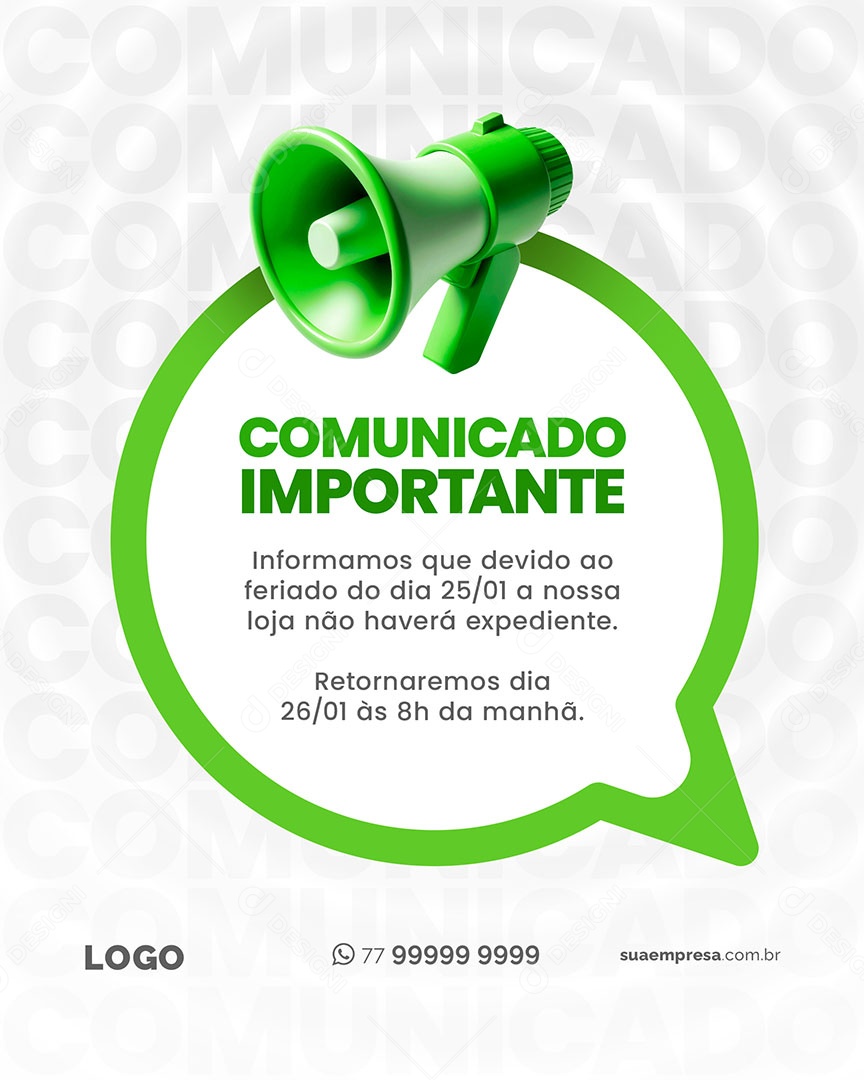 sComunicado Importante nossa Loja não Haverá  Expediente Social Media PSD Editável