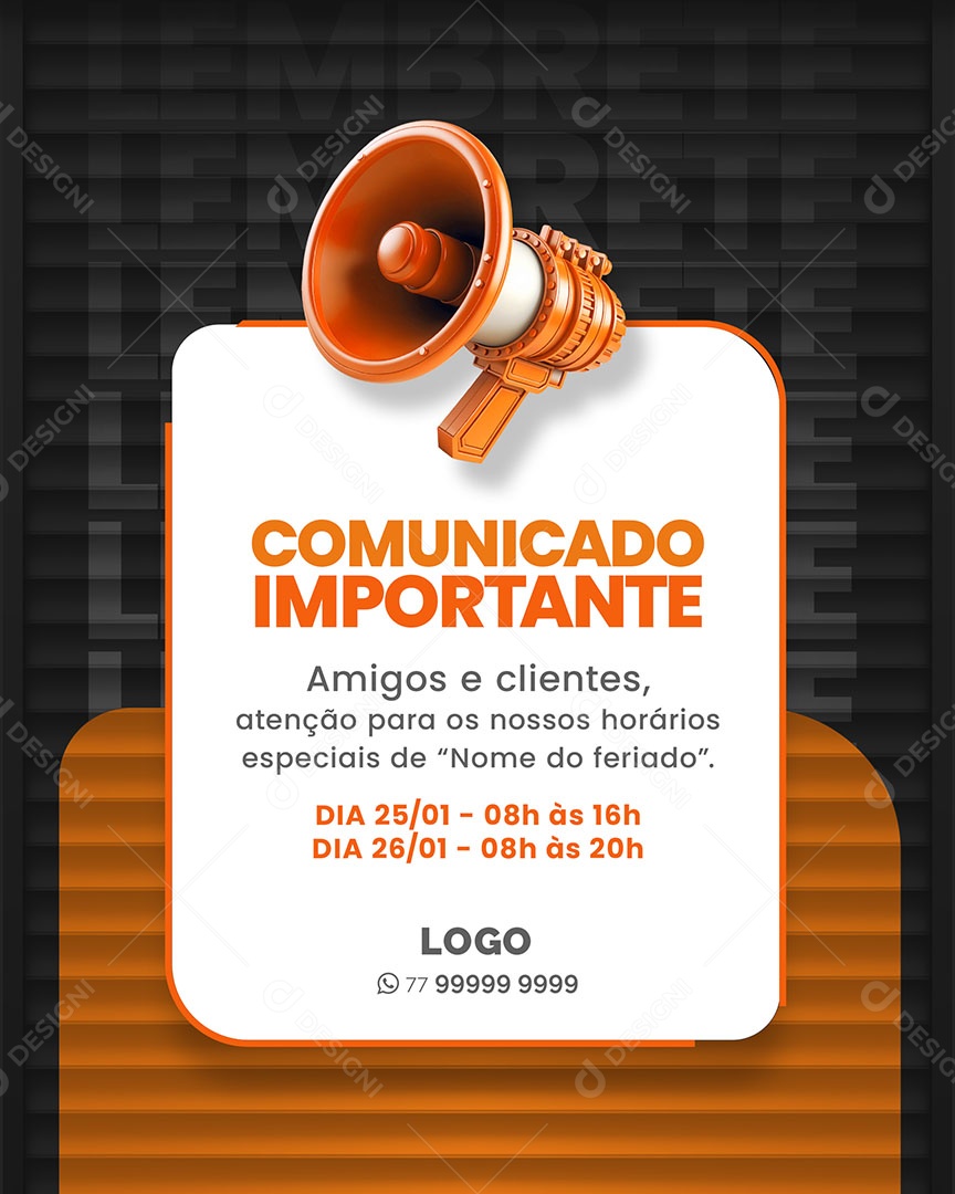 Comunicado Importante Amigos e Clientes Social Media PSD Editável