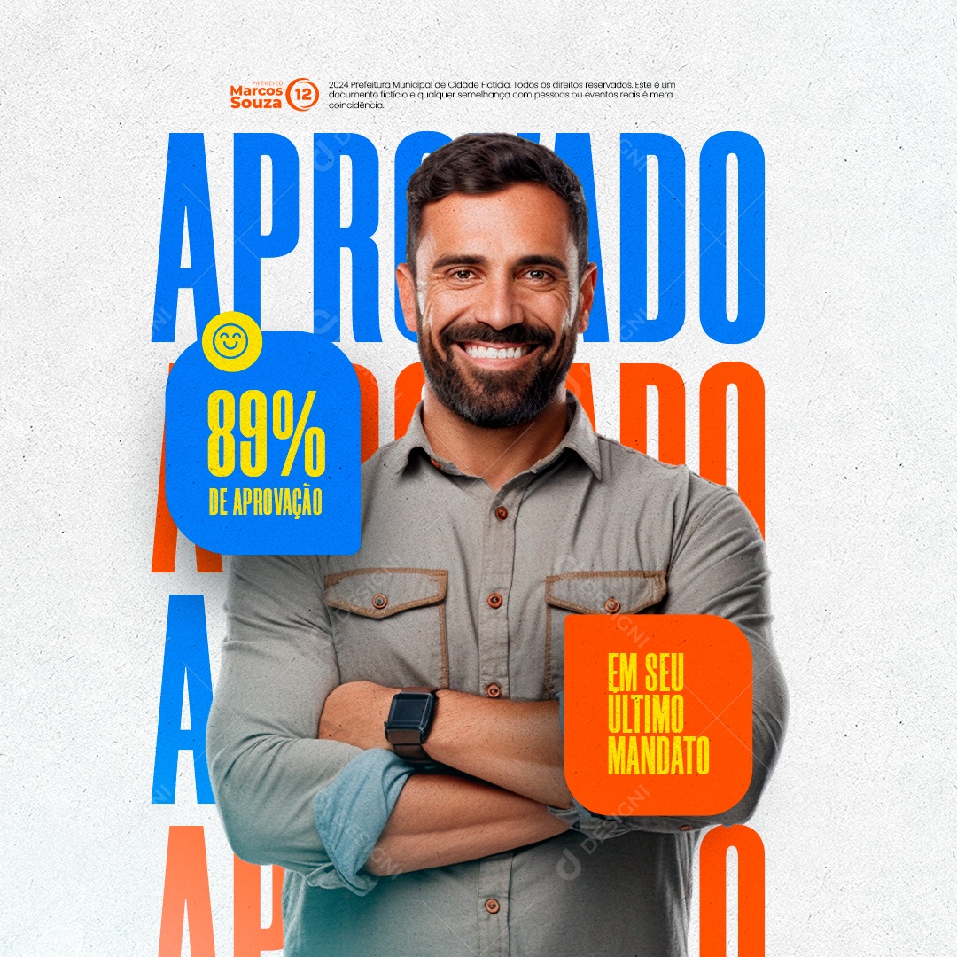 Campanha Politica Prefeito Marcos Souza 89% de Aprovação Social Media PSD Editável