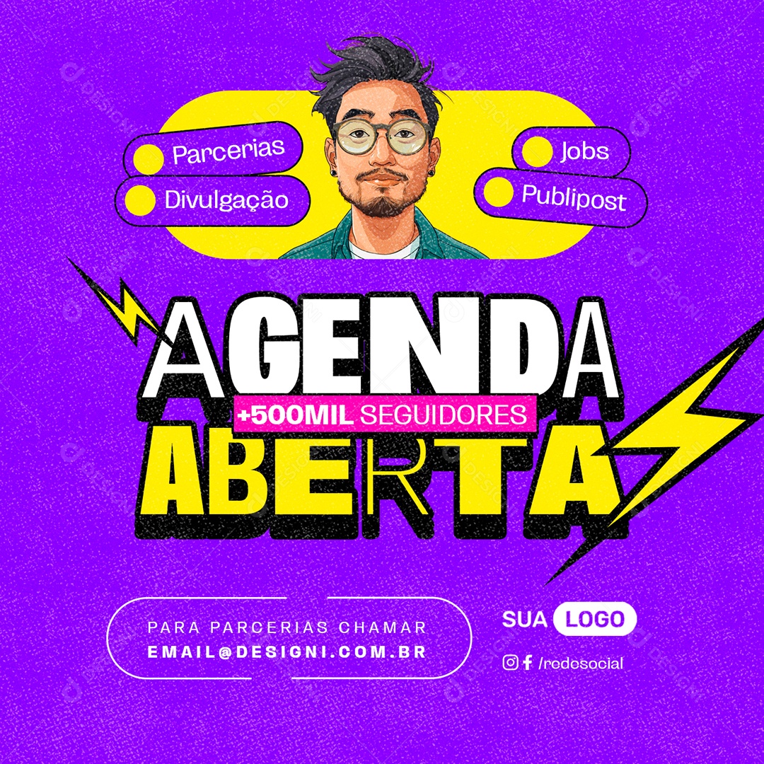 Digital Influencer Agenda Aberta Parcerias Divulgação Jobs Social Media PSD Editável