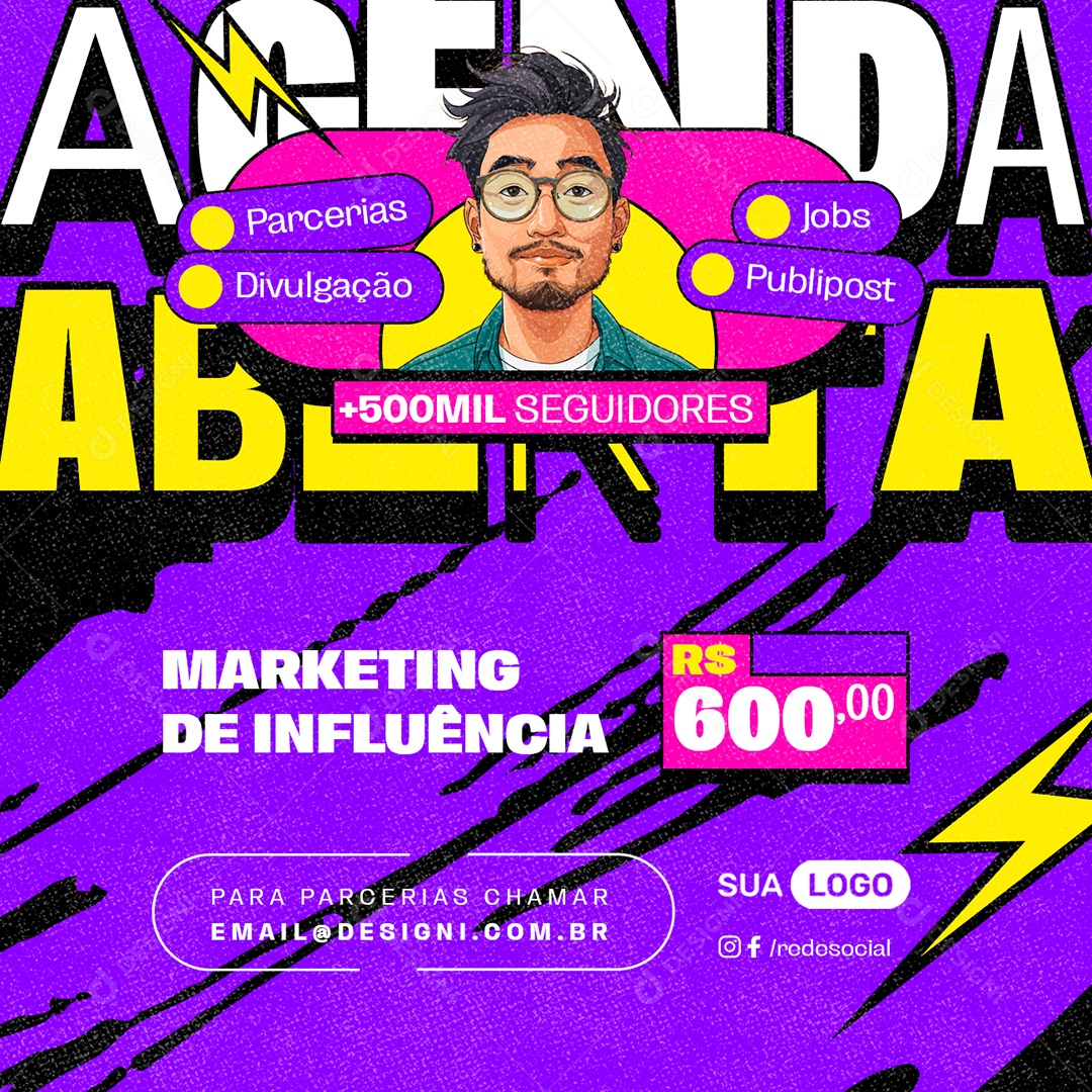 Digital Influencer Marketing de Influência Social Media PSD Editável