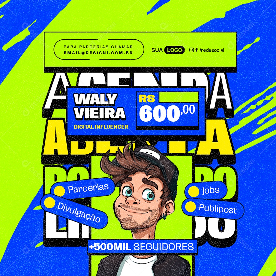 Digital Influencer Waly Vieira Parcerias Divulgação Jobs Social Media PSD Editável