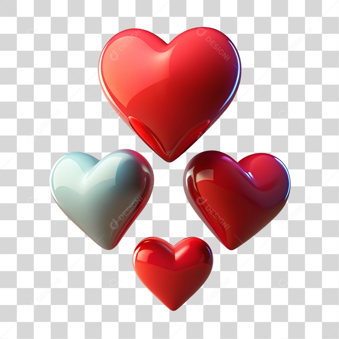 Elemento 3D Corações PNG Transparente