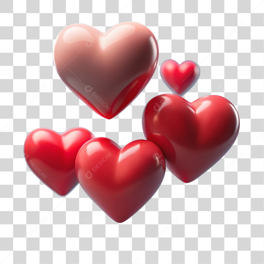 Elemento 3D Corações PNG Transparente