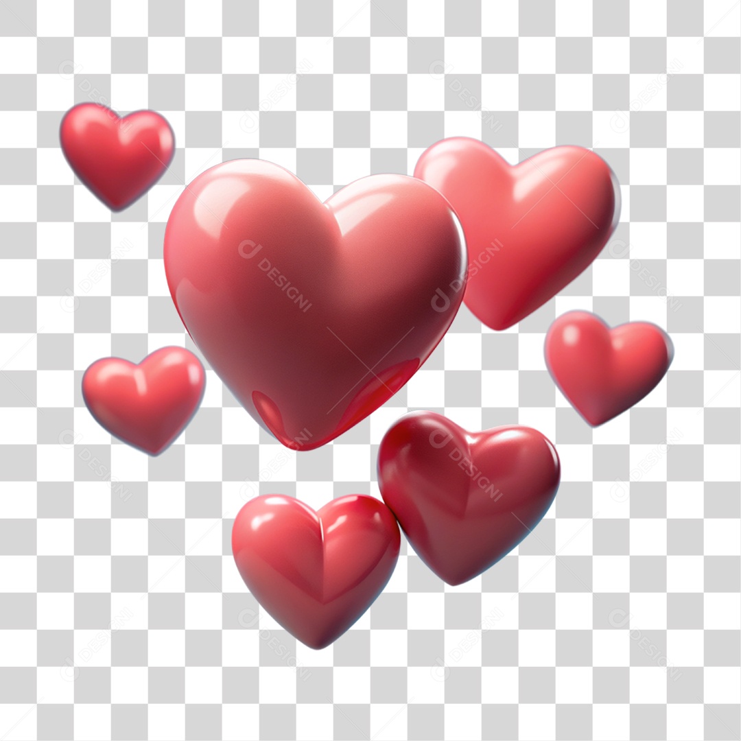 Elemento 3D Corações PNG Transparente