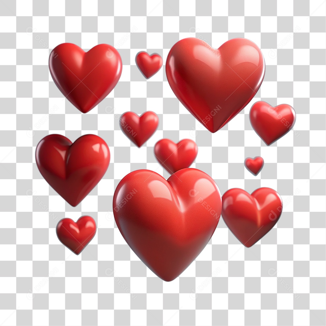Elemento 3D Corações PNG Transparente