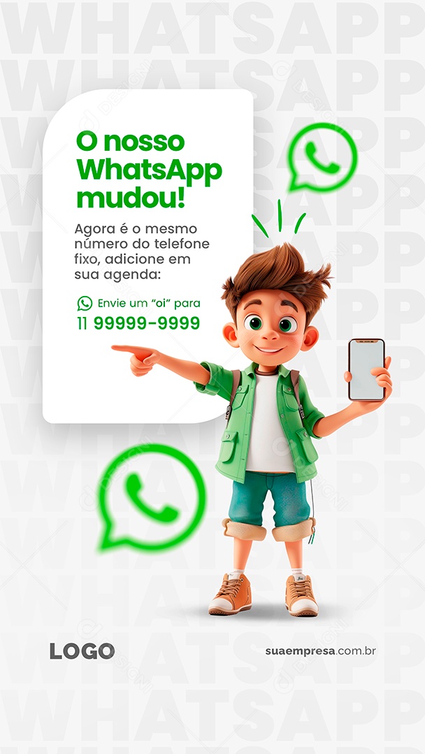 Story O Nosso Whatsapp Mudou Envie um Oi Social Media PSD Editável