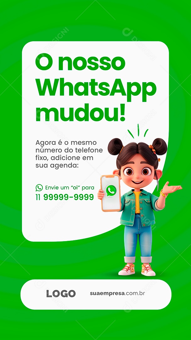Story O nosso Whatsapp Mudou Agora é o Mesmo Número do Telefone Fixo Social Media PSD Editável