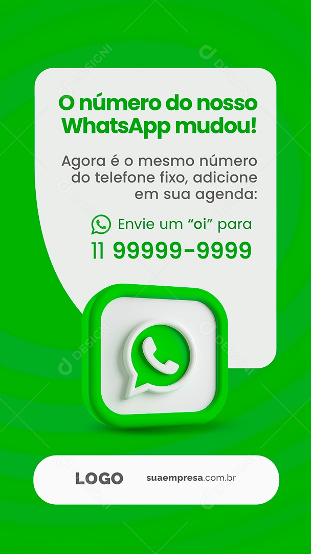 Story Agora é o Mesmo Número de Telefone para Ligações e Whatsapp Envie um Oi Social Media PSD Editável