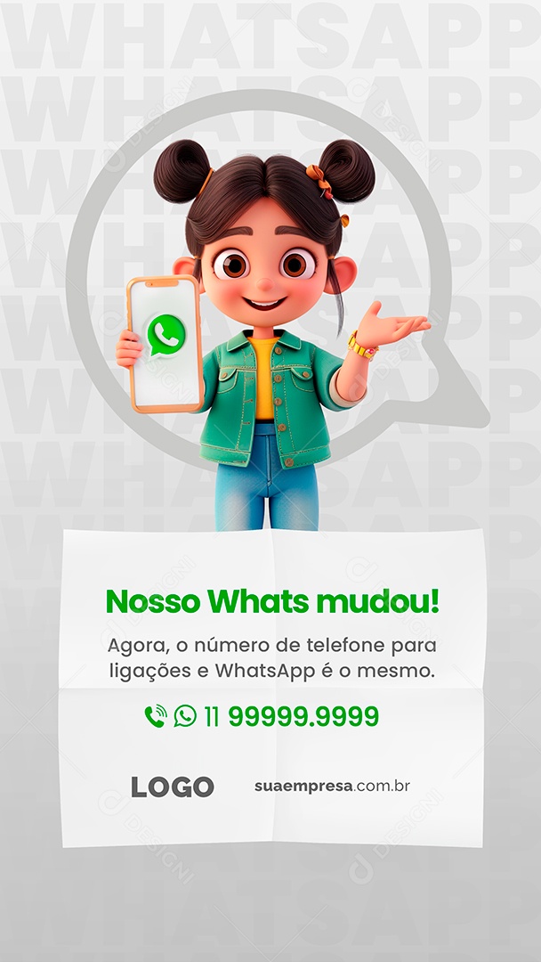 Story Nosso Whatsapp Mudou o Mesmo Número para Ligações Social Media PSD Editável