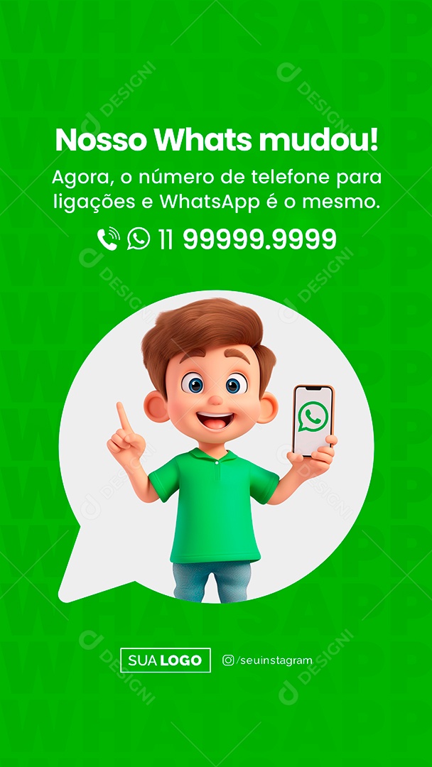 Story Mudou Agora o Número de Telefone para Ligações e Whatsapp é o Mesmo Social Media PSD Editável