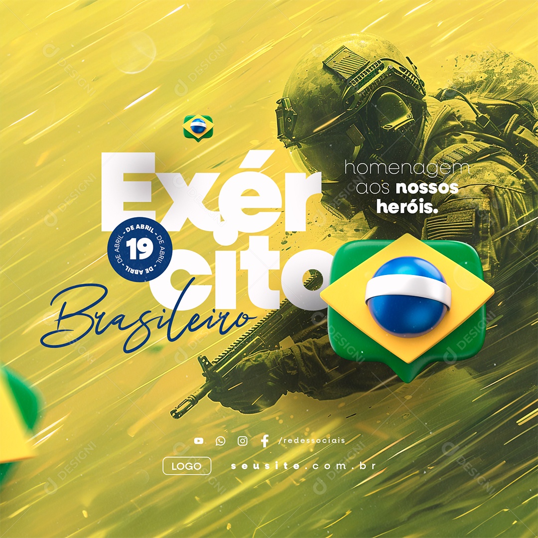 Dia Do Exército Brasileiro 19 De Abril Homenagem aos Nossos Heróis Social Media PSD Editável