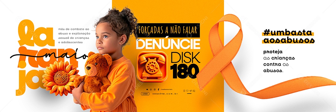 Carrossel Maio Laranja Forçadas a Não Falar Denúncie Social Media PSD Editável