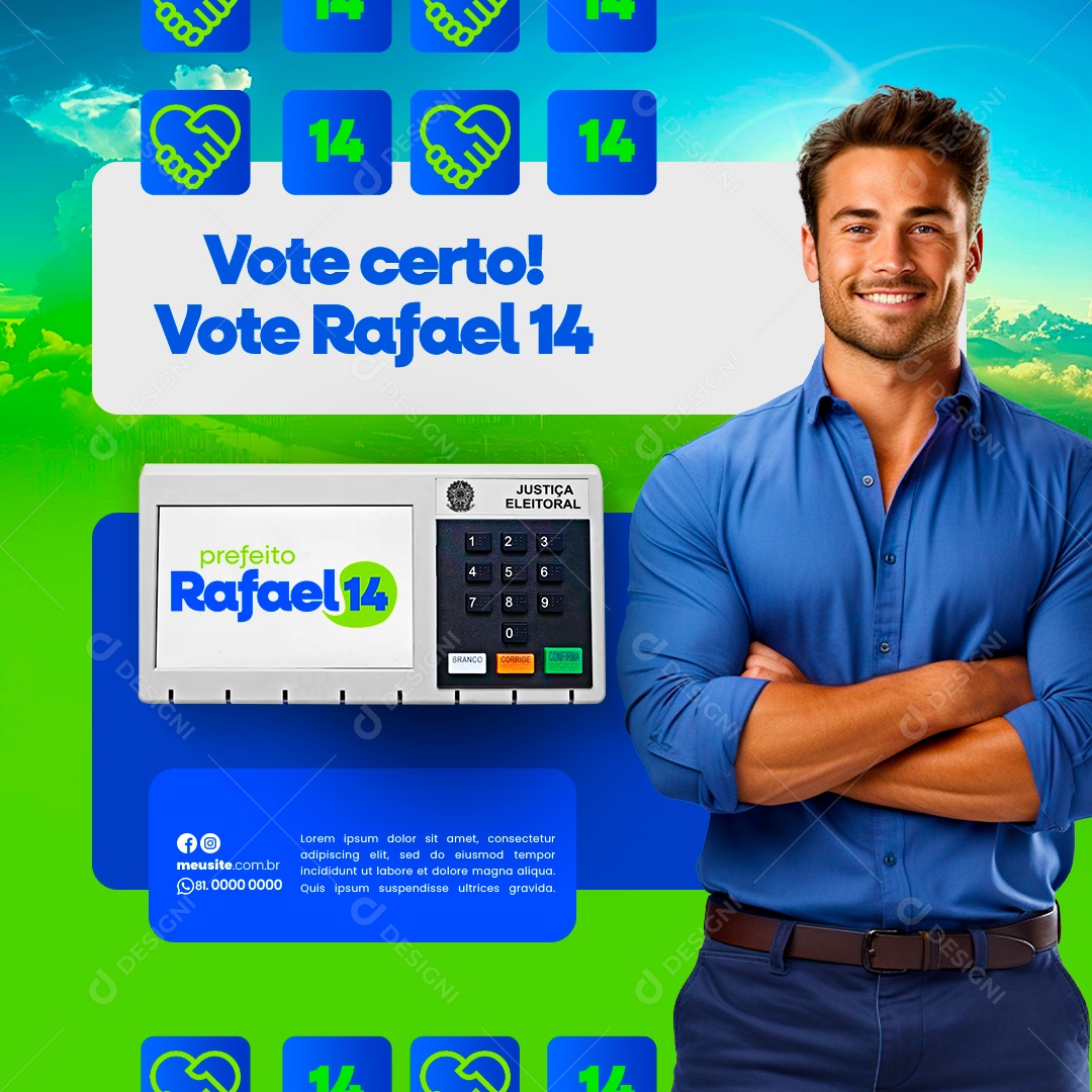 Vote Certo Prefeito Rafael 14 Social Media PSD Editável