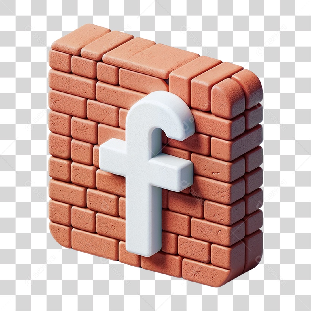 Elemento 3D Facebook de Tijolos PNG Transparente