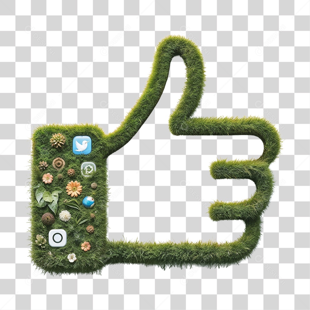 Ícone de Redes Sociais Like com Grama PNG Transparente