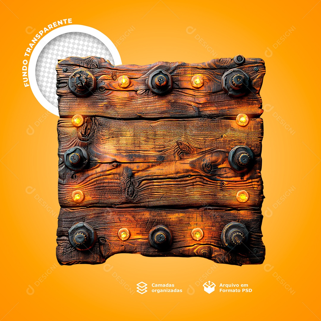 Placa de Madeira Elemento 3D para Composição PSD