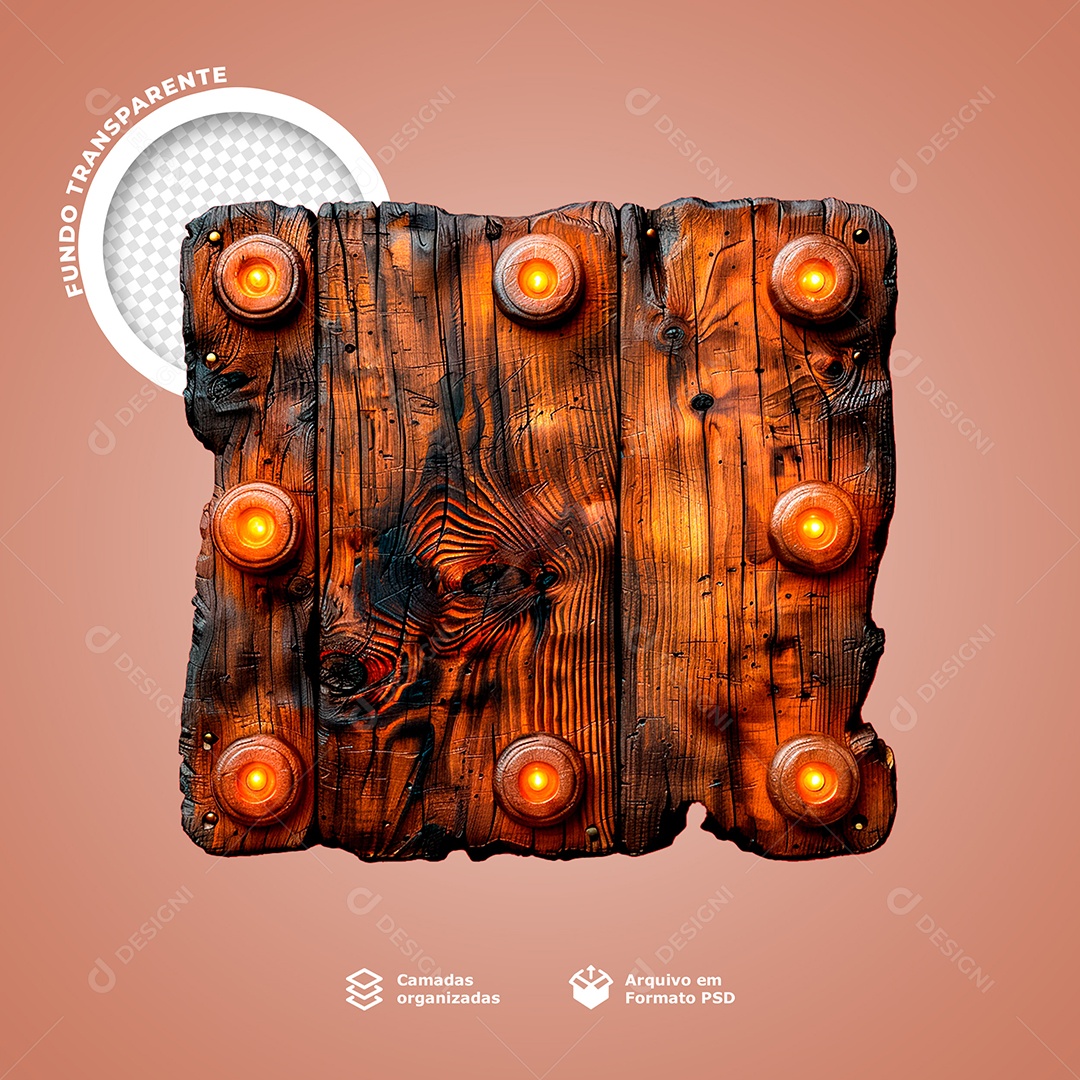 Placa de Madeira com LED Elemento 3D para Composição PSD