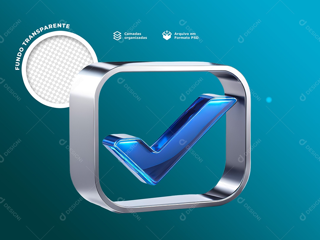 Ícone 3D Sinal de Verificado Vermelho para Composição PSD