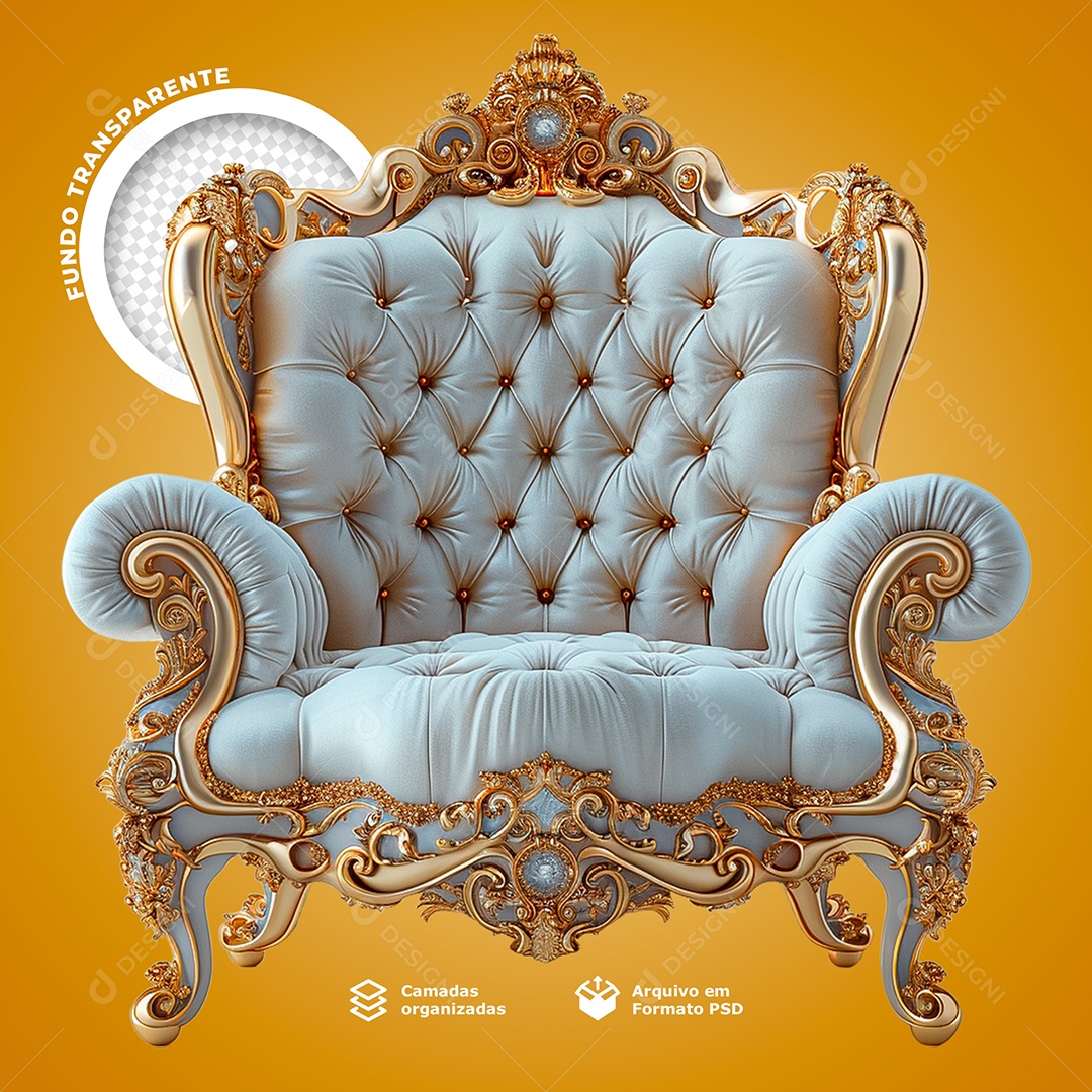 Trono Elemento 3D Dourado Branco para Composição PSD