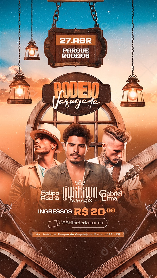 Story Flyer Rodeio Vaquejada Felipe Rocha Gustavo Fernades Social Media PSD Editável