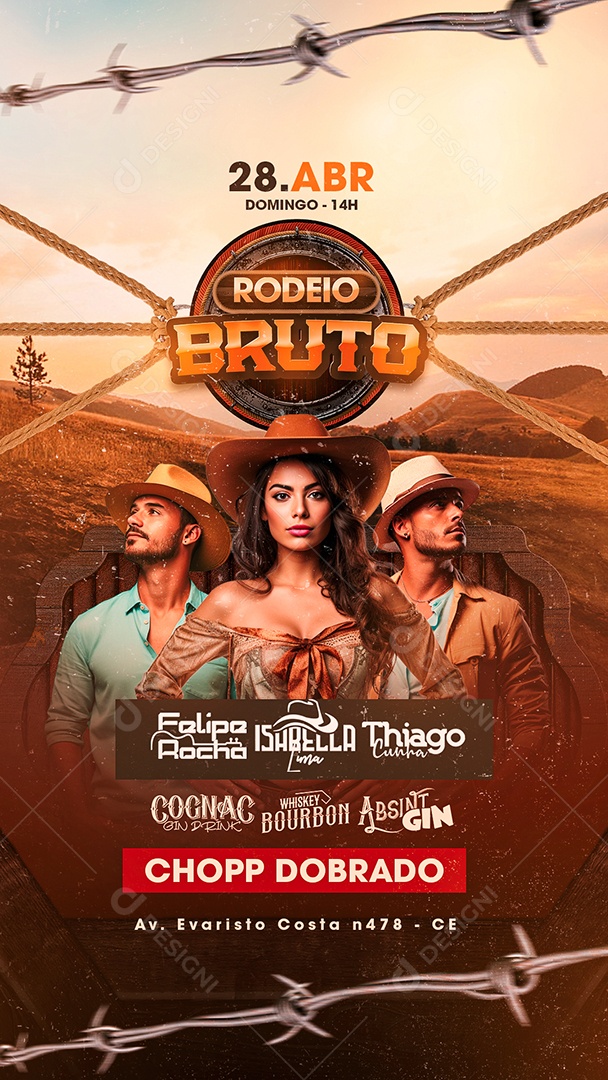 Story Flyer Rodeio Bruto Felipe Rocha Isabella Lima Thiago Cunha Social Media PSD Editável