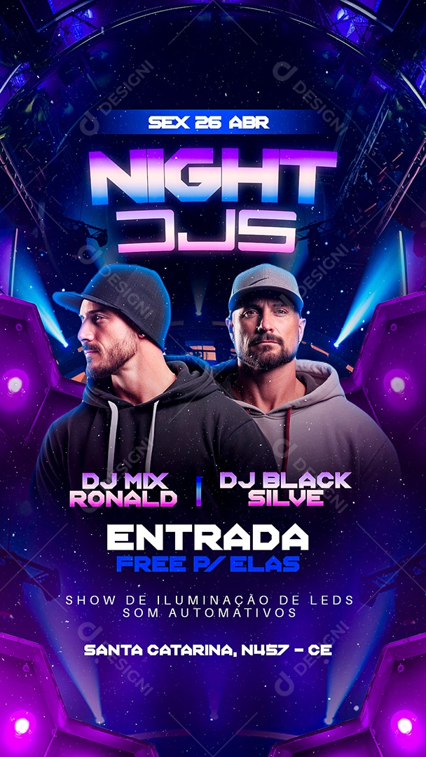 Story Flyer Night DJS DJ Mix Ronald DJ Black Silve Social Media PSD Editável