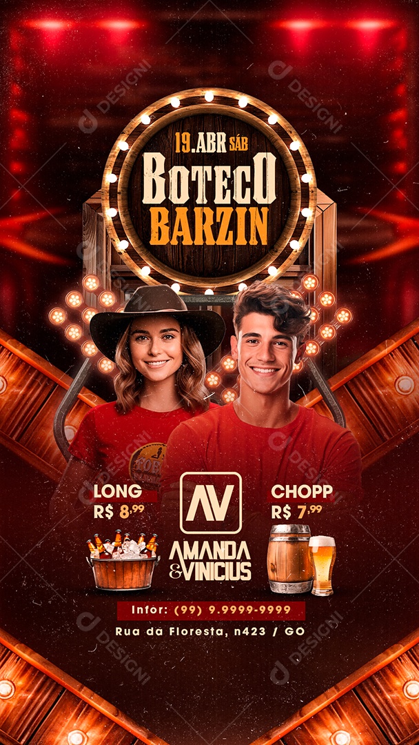 Story Flyer Boteco Barzin Amanda e Vinicius Social Media PSD Editável