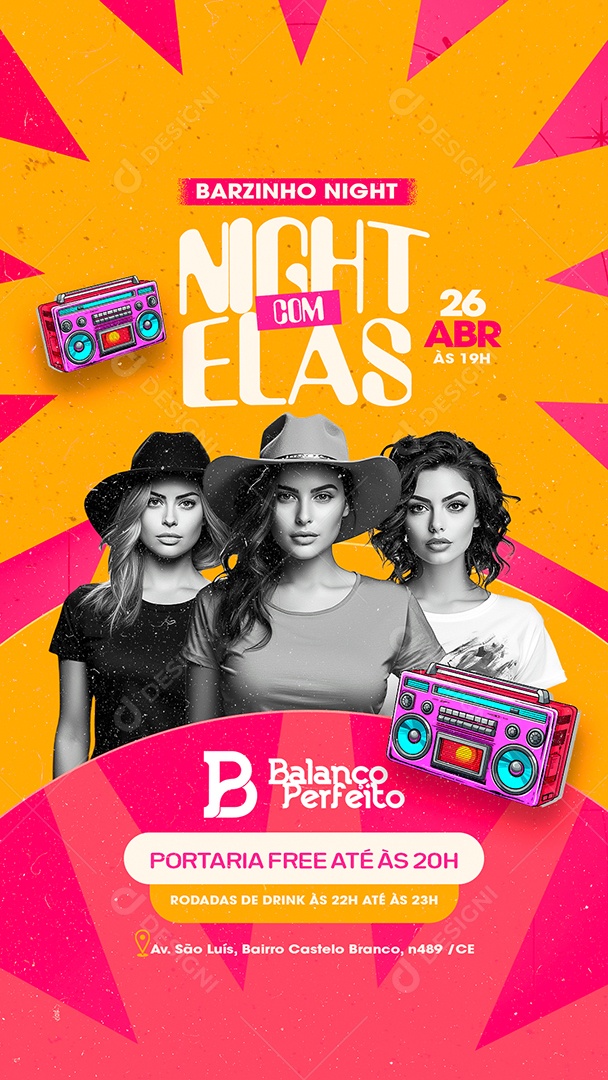 Story Flyer Barzinho Night com Elas Balanço Perfeito Social Media PSD Editável