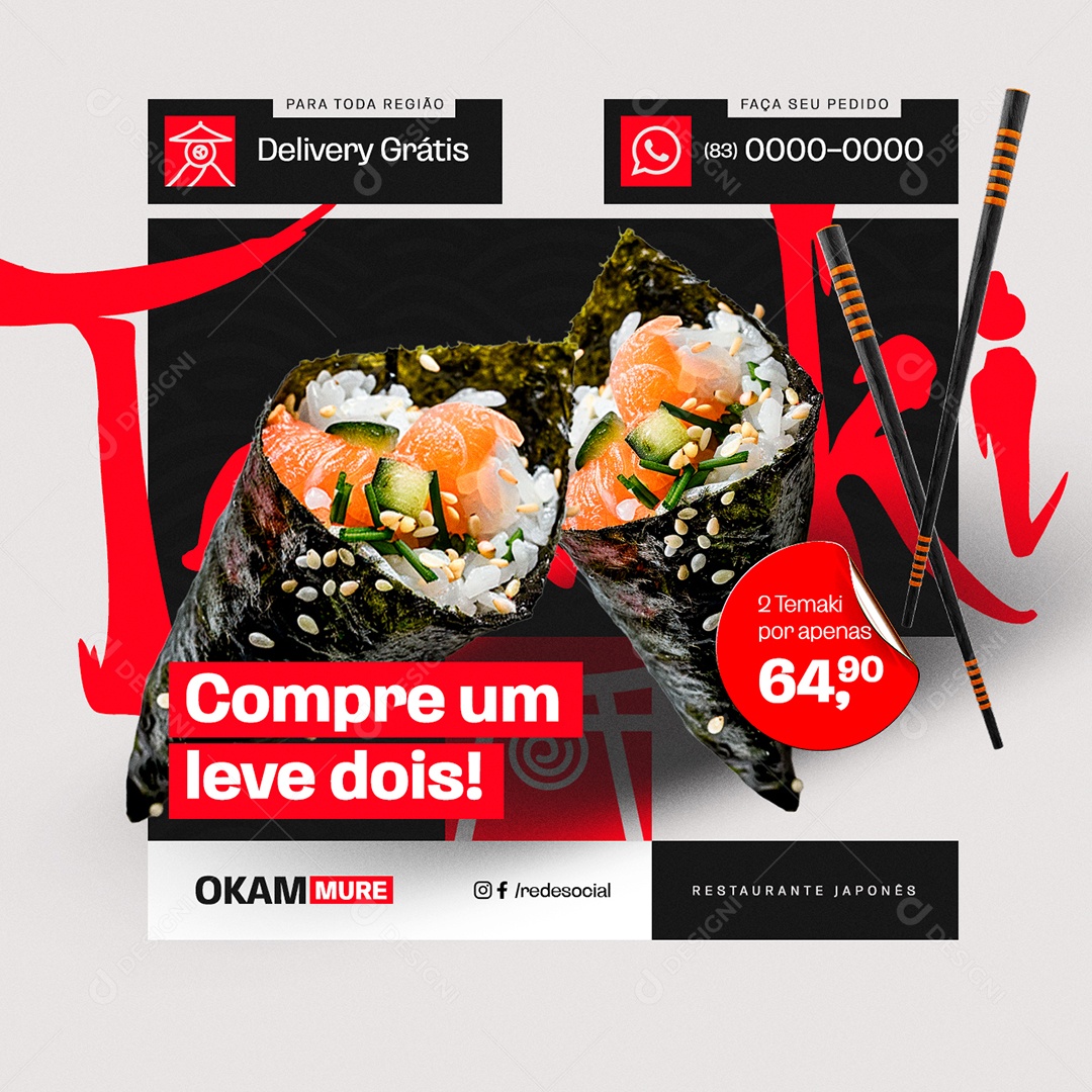 Restaurante Japonês Compre um Leve Dois Temaki Social Media PSD Editável