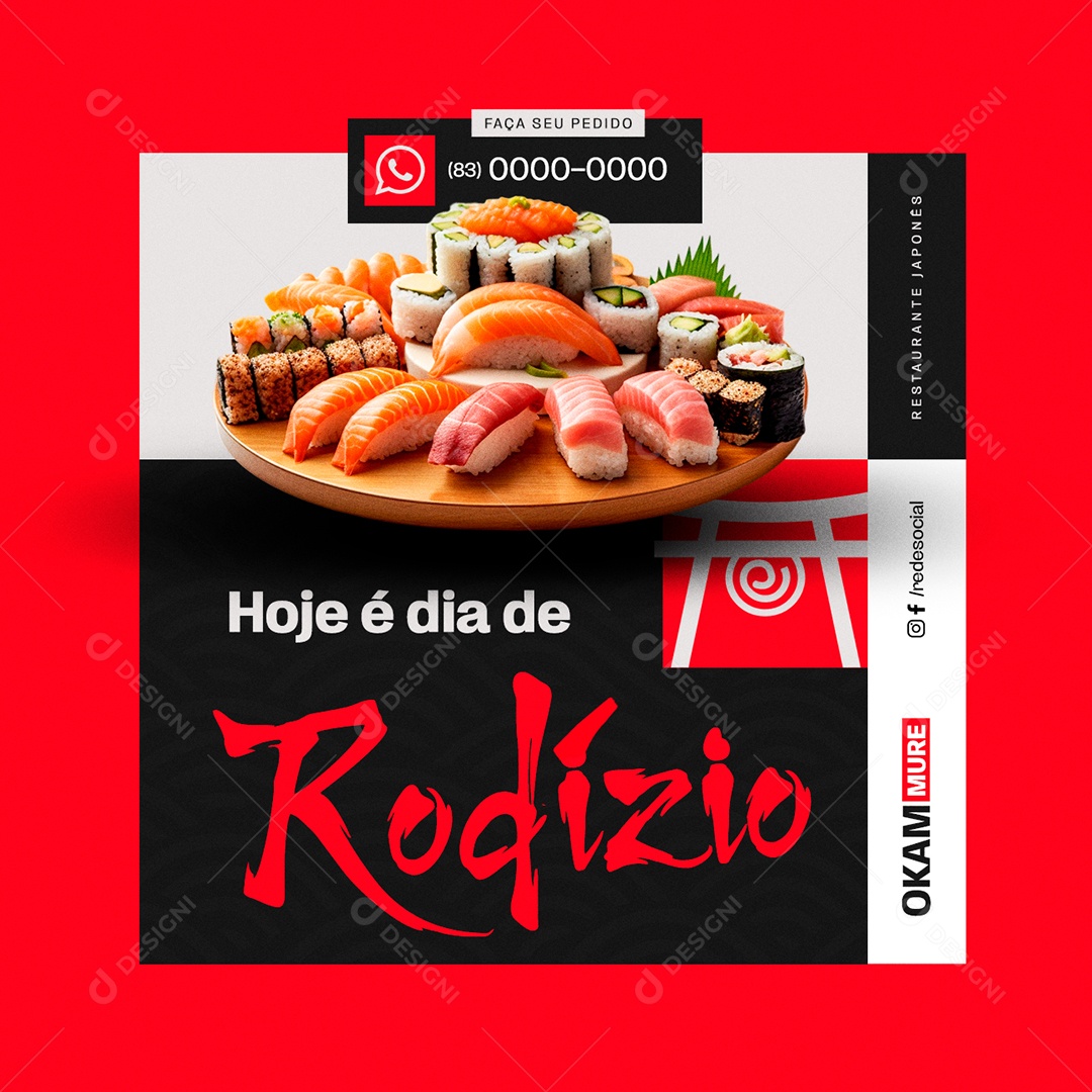 Restaurante Japonês Hoje é Dia de Rodízio Social Media PSD Editável