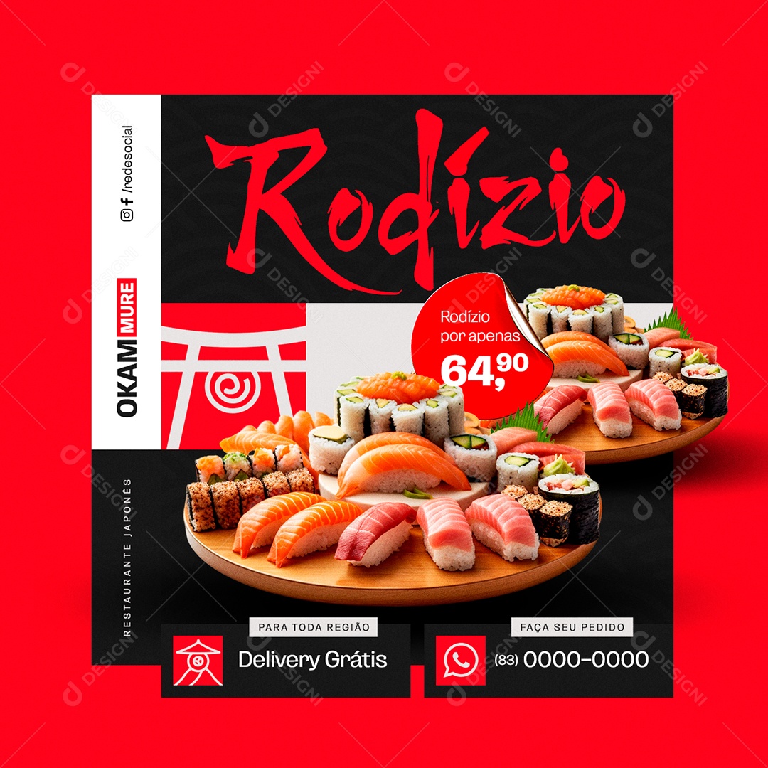 Restaurante Japonês Rodízio Social Media PSD Editável