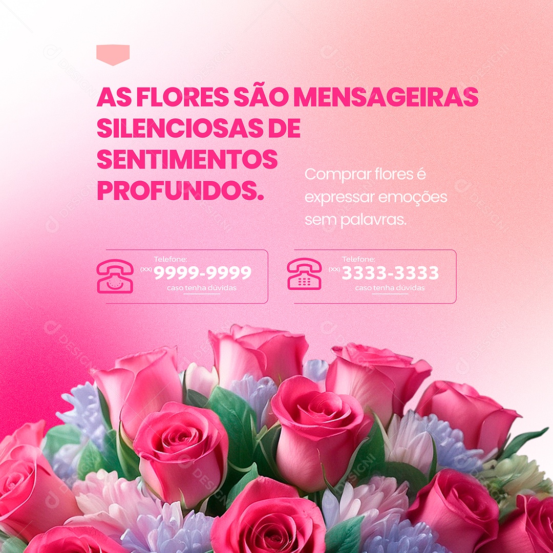 Dia da Mulher Comprar Flores é Expressar  Emoções sem Palavras Social Media PSD Editável