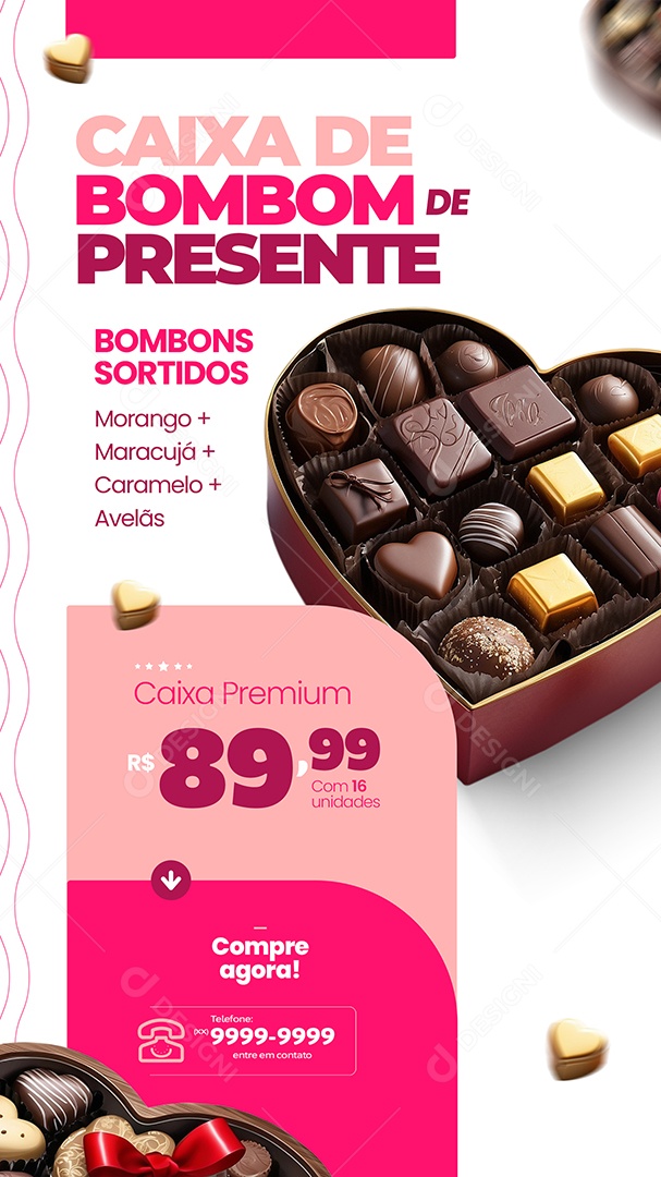 Story Dia da Mulher Caixa de Bombom Presente Compre Agora Social Media PSD Editável