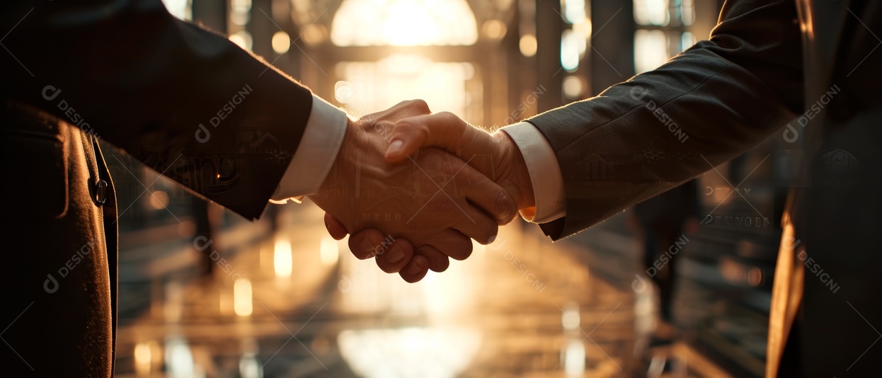 Mãos de dois empresários fazendo um aperto de mão Conceito de investimento conjunto, parceria, acordo para comprar e vender produtos.