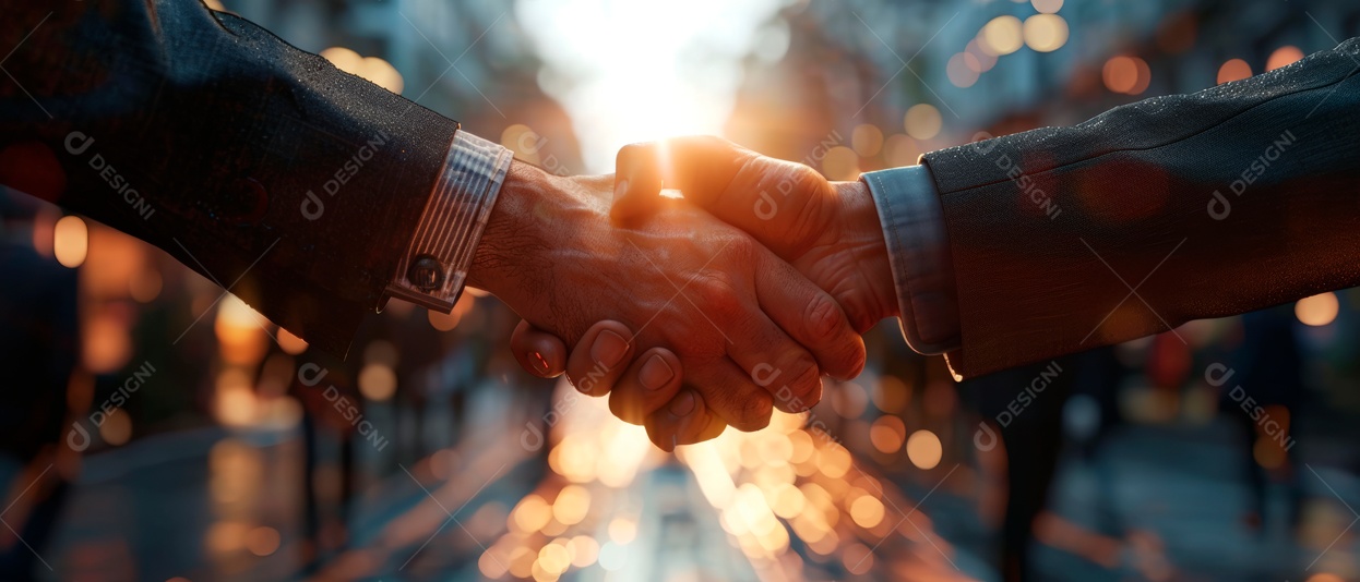 Mãos de dois empresários fazendo um aperto de mão Conceito de investimento conjunto, parceria, acordo para comprar e vender produtos.