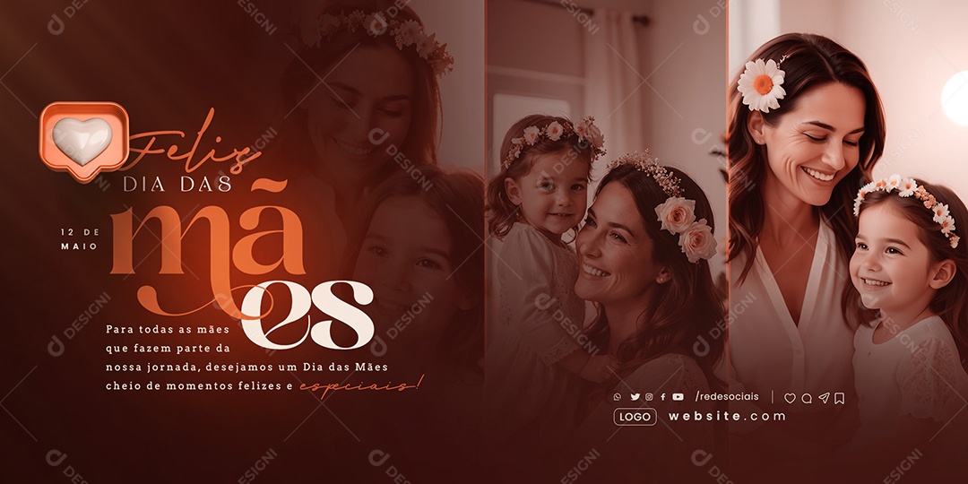 Feliz Dia das Mães 12 de Maio Cheio de Momentos Felizes e Especiais Social Media PSD Editável