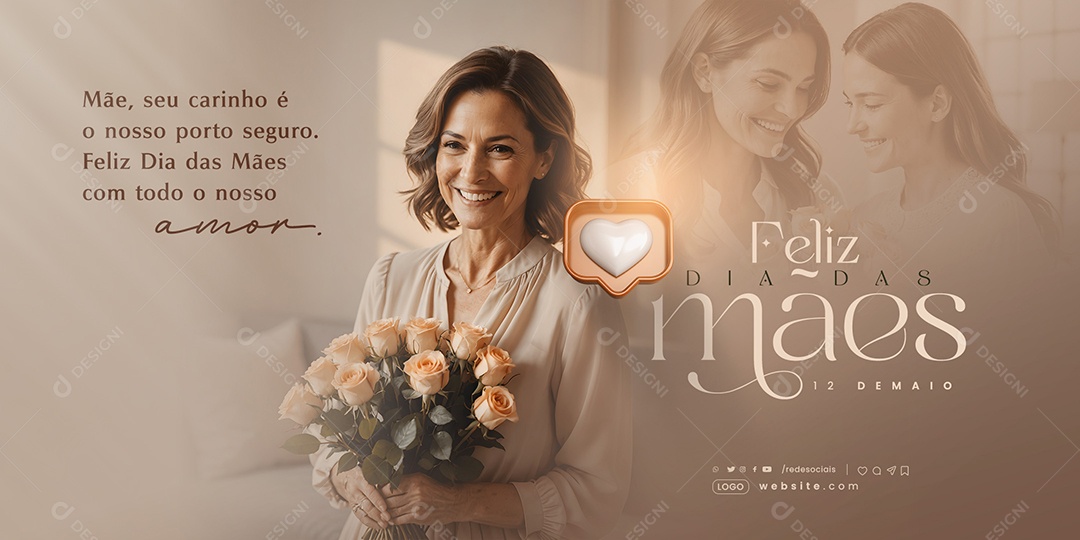 Banner Dia das Mães 12 de Maio Mãe seu Carinho é o nosso Porto Social Media PSD Editável