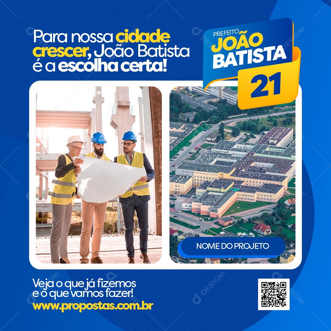 Social Media Eleições Prefeito João Batista Para nossa Cidade Crescer PSD Editável